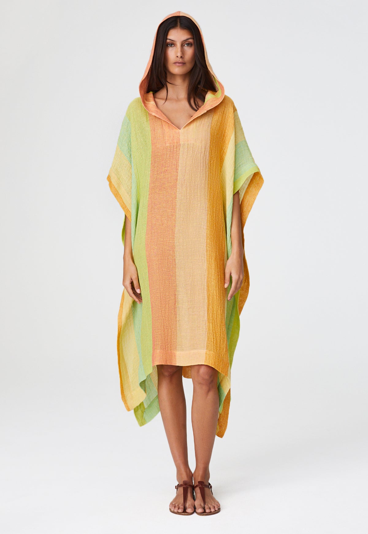 THE BEACH PONCHO in CITRUS AWNING STRIPED GAUZE