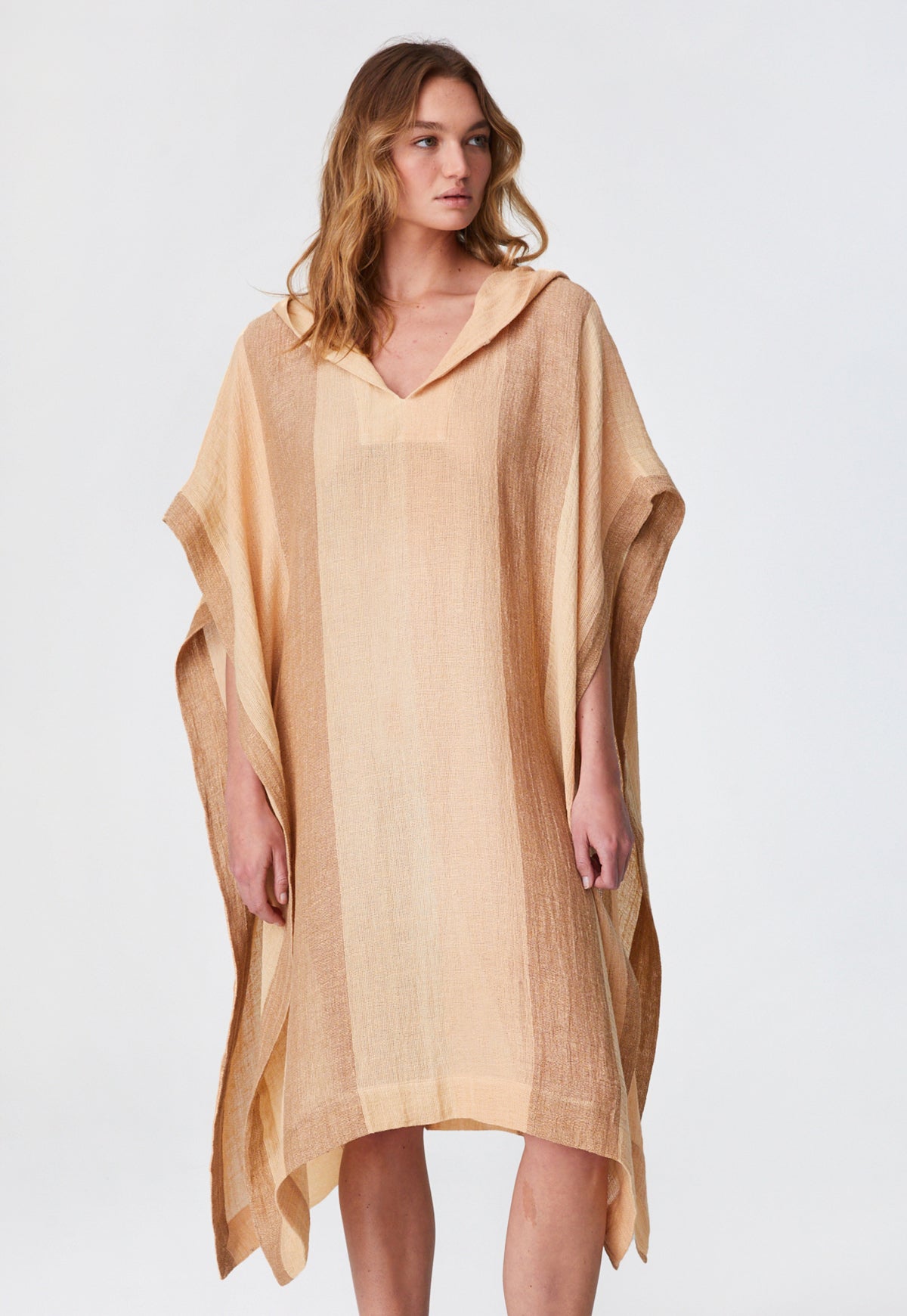 THE BEACH PONCHO in DESERT AWNING STRIPED CHIOS GAUZE