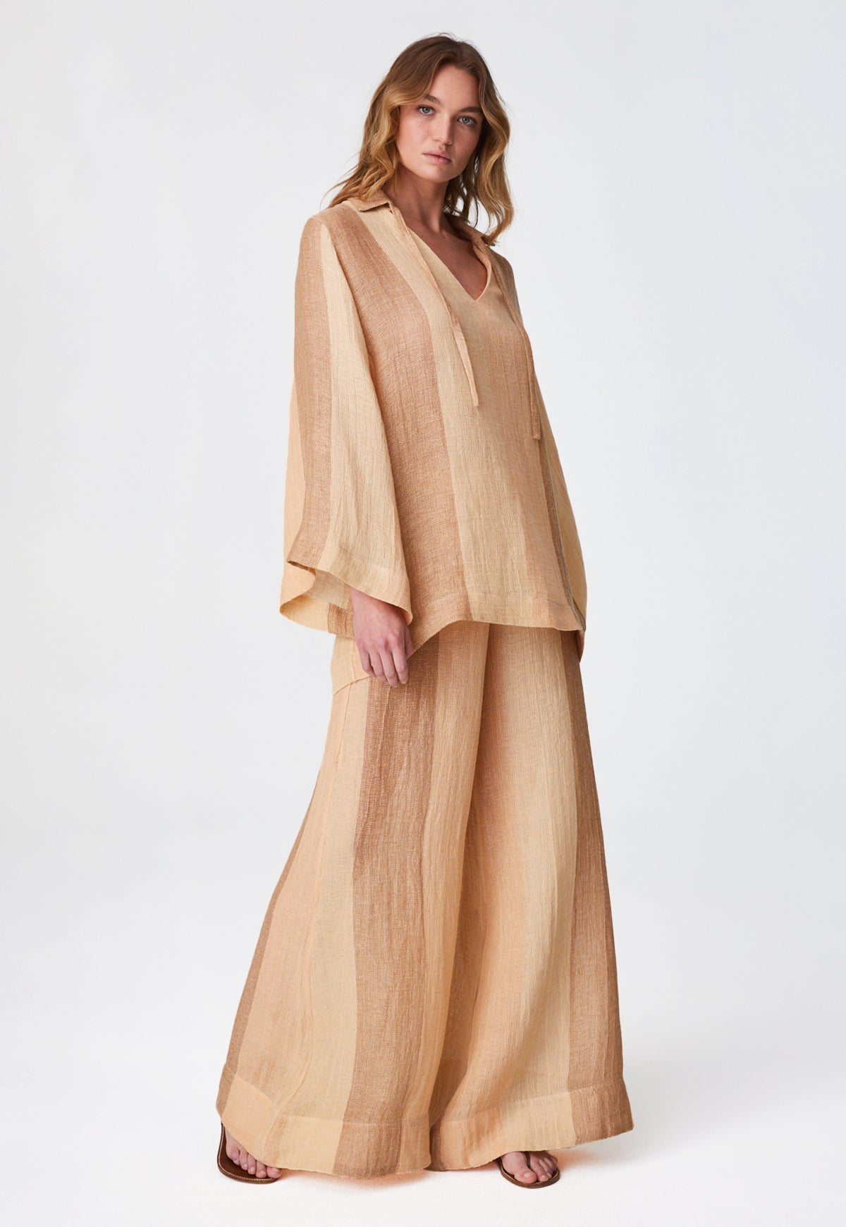 THE LOW-WAIST WIDE LEG PANT in DESERT AWNING STRIPED GAUZE
