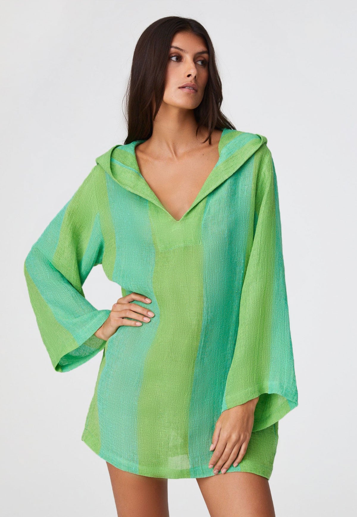 THE BEACH TUNIC in GUAVA AWNING STRIPED GAUZE