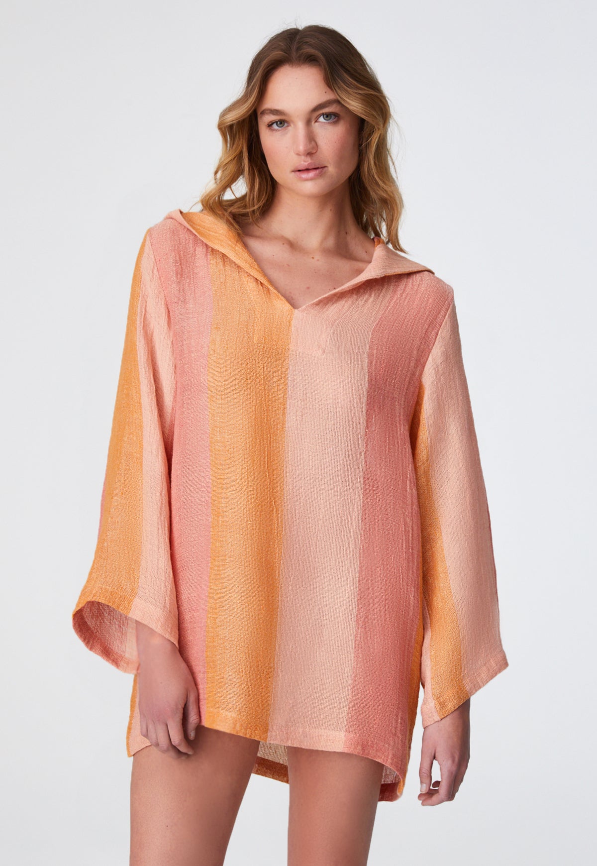 THE BEACH TUNIC in SUNSET AWNING STRIPED GAUZE