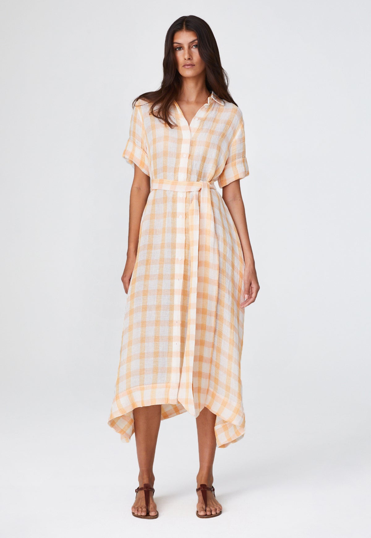THE CLASSIC SHIRT DRESS in Peachy Tangerine Gingham Chios Gauze Peachy Tangerine Gingham Chios Gauze / 2023SP101 PTGCG / 3 THE CLASSIC SHIRT DRESS in Peachy Tangerine Gingham Chios Gauze Peachy Tangerine Gingham Chios Gauze / 2023SP101 PTGCG / 3