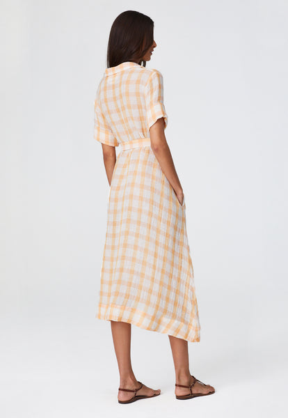 THE CLASSIC SHIRT DRESS in PEACHY TANGERINE GINGHAM CHIOS GAUZE