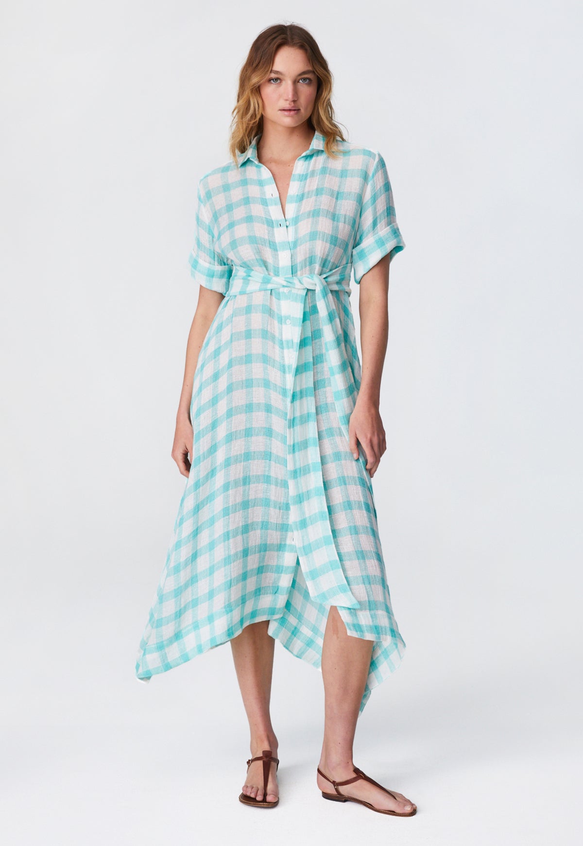 THE CLASSIC SHIRT DRESS in SEAFOAM GINGHAM CHIOS GAUZE THE CLASSIC SHIRT DRESS in SEAFOAM GINGHAM CHIOS GAUZE