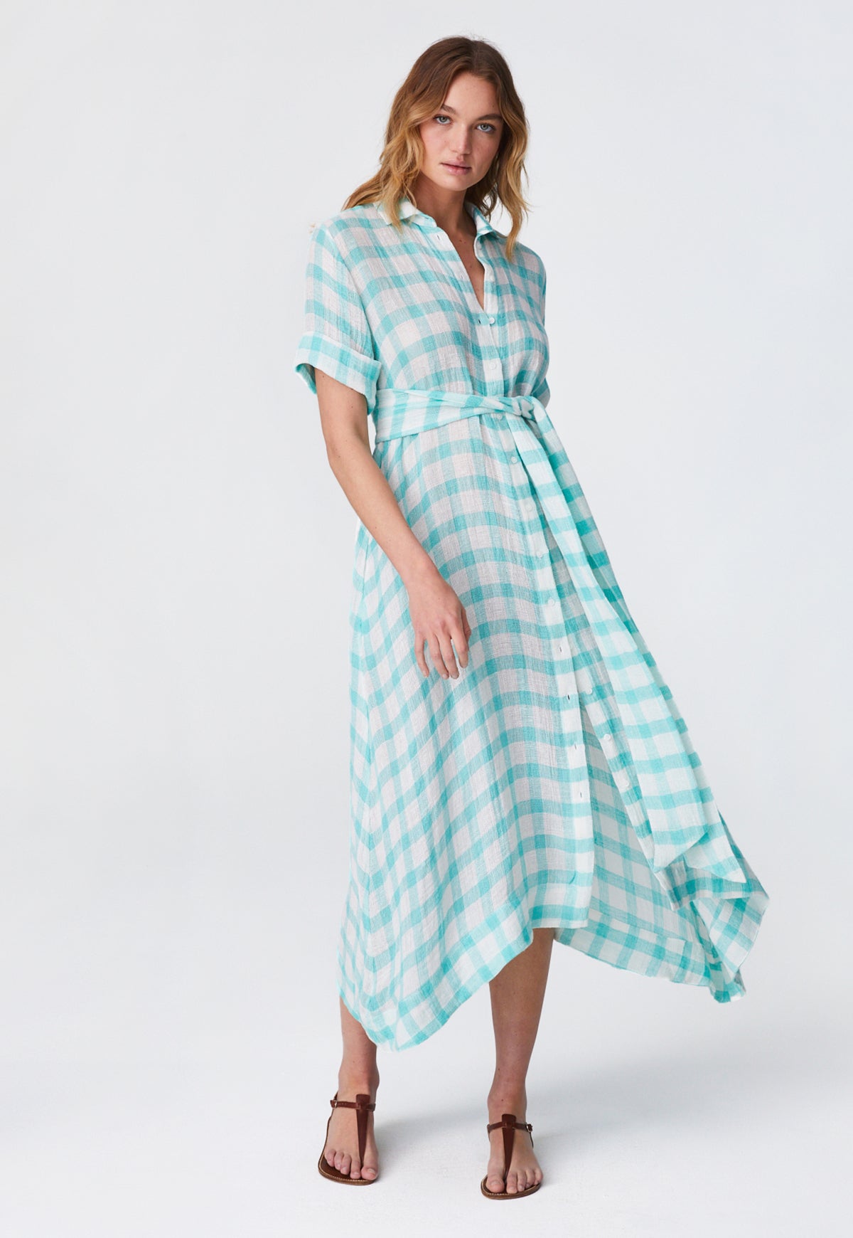 THE CLASSIC SHIRT DRESS in SEAFOAM GINGHAM CHIOS GAUZE Lisa Marie Fernandez THE CLASSIC SHIRT DRESS in SEAFOAM GINGHAM CHIOS GAUZE Lisa Marie Fernandez