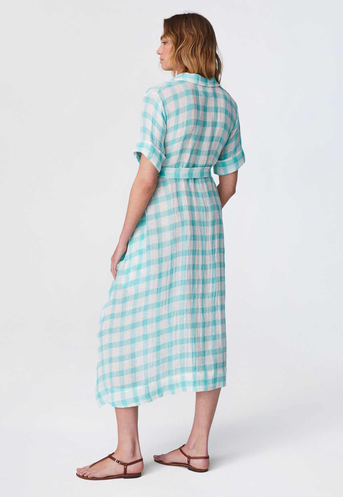 THE CLASSIC SHIRT DRESS in SEAFOAM GINGHAM CHIOS GAUZE THE CLASSIC SHIRT DRESS in SEAFOAM GINGHAM CHIOS GAUZE