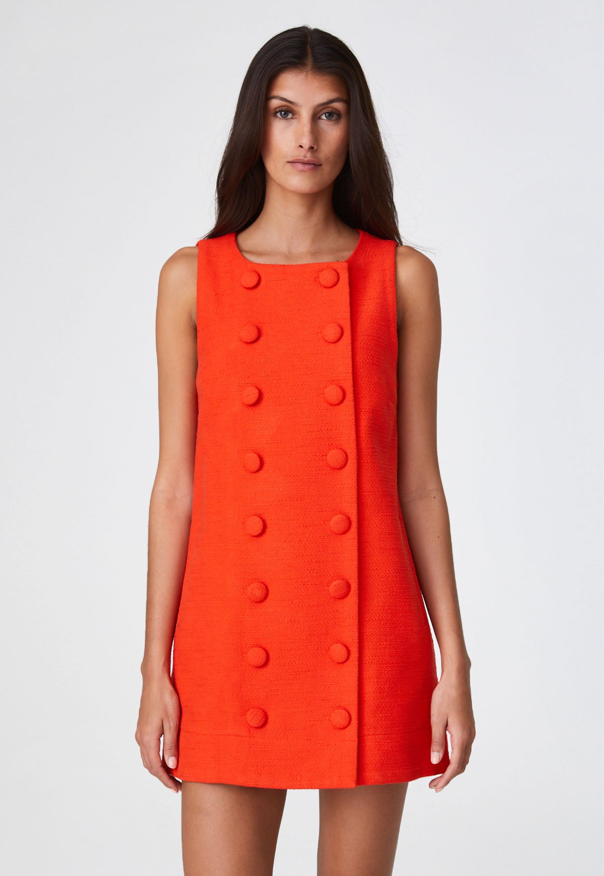 THE DOUBLE BREASTED MINI DRESS in TOMATO TEXTURED COTTON