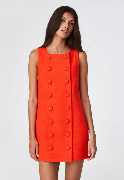 THE DOUBLE BREASTED MINI DRESS in TOMATO TEXTURED COTTON