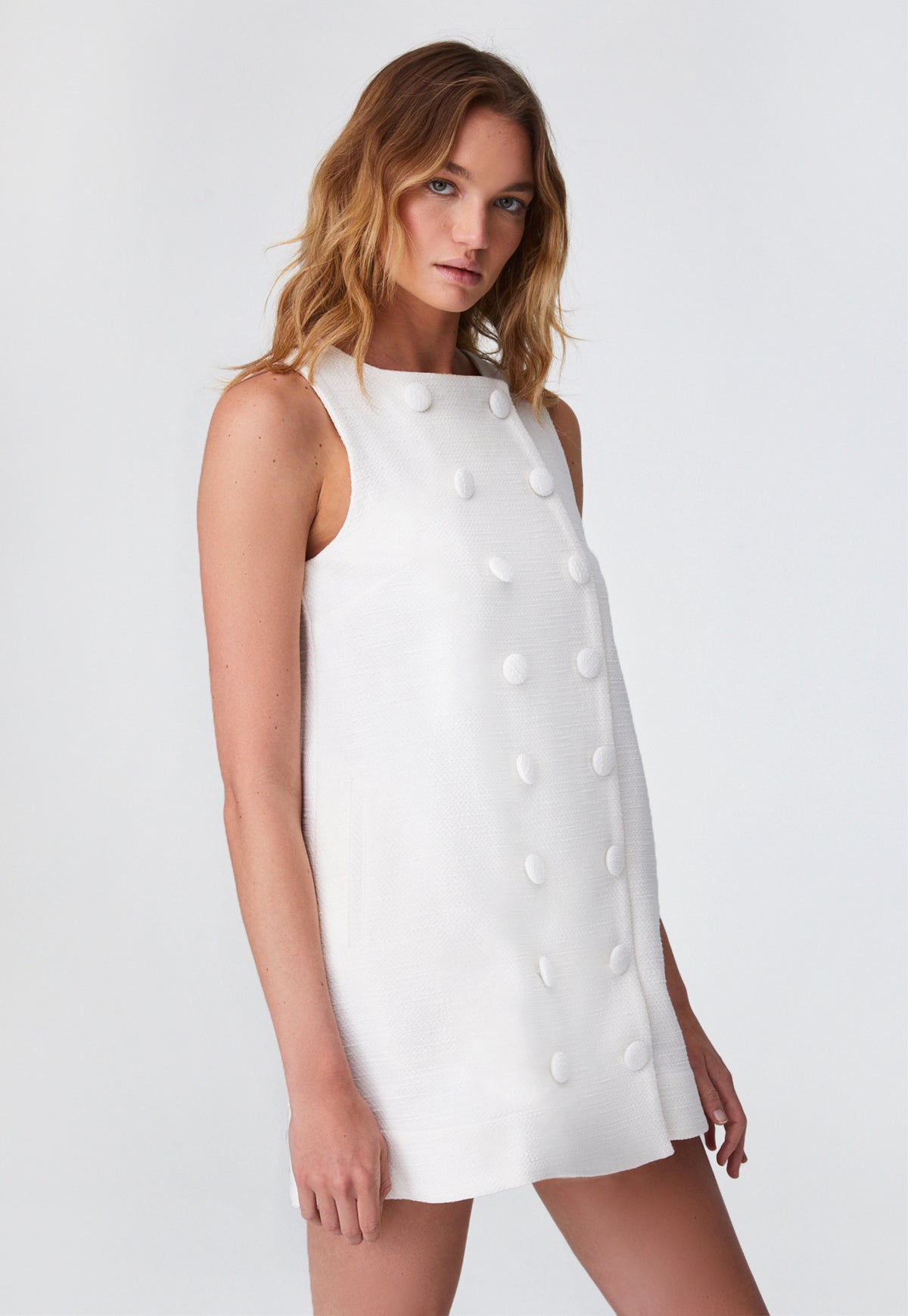 Lisa Marie Fernandez Double Breasted Textured Cotton Blend Minidress in White at Nordstrom, Size 1 Lisa Marie Fernandez Double Breasted Textured Cotton Blend Minidress in White at Nordstrom, Size 1