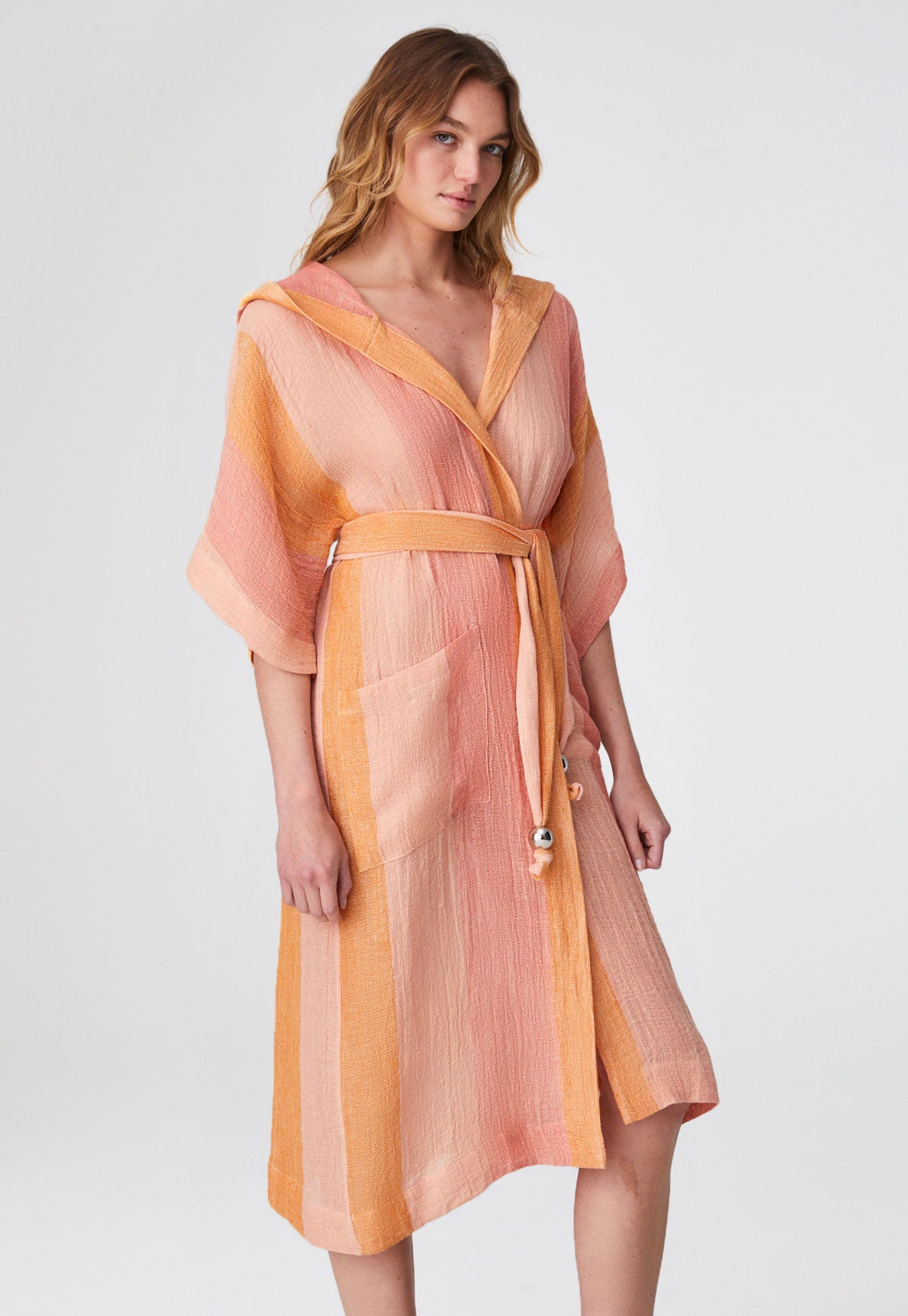 THE DRESSING GOWN in SUNSET AWNING STRIPED GAUZE