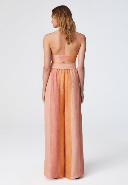 THE OPEN SIDE WIDE LEG PANT in SUNSET AWNING STRIPE CHIOS GAUZE