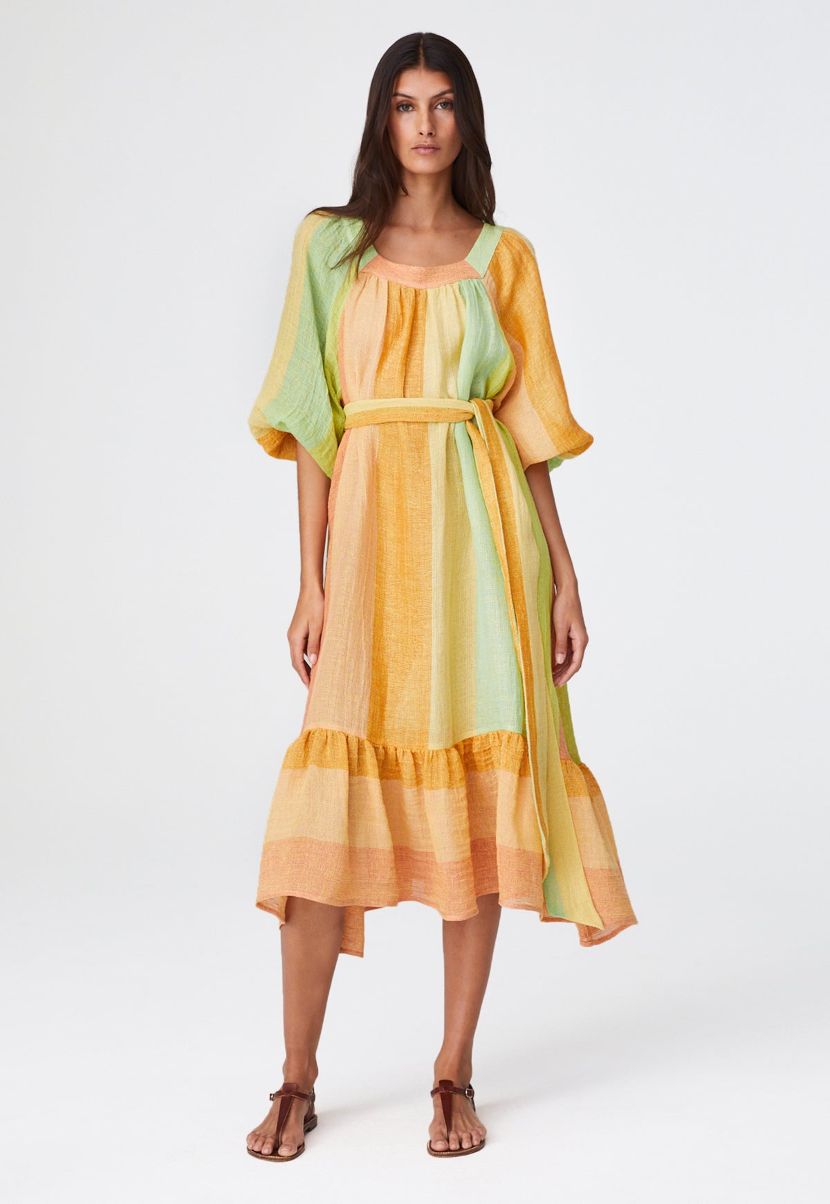 THE LAURE DRESS in CITRUS AWNING STRIPED GAUZE