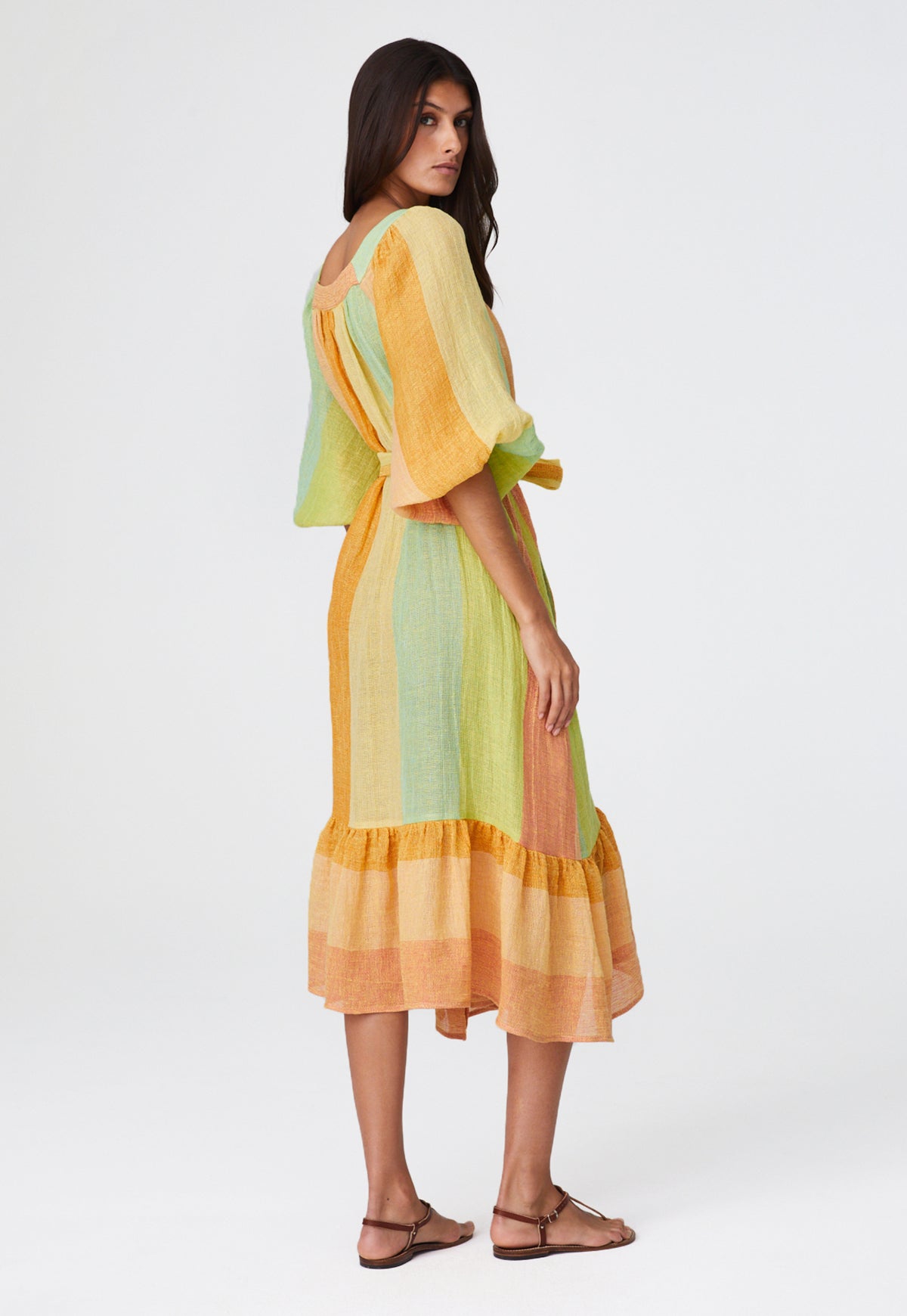 THE LAURE DRESS in CITRUS AWNING STRIPED GAUZE