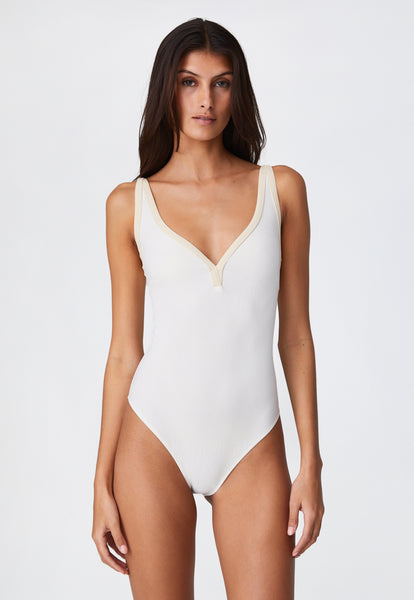 THE MARIA MAILLOT in CREAM & NATURAL CREPE