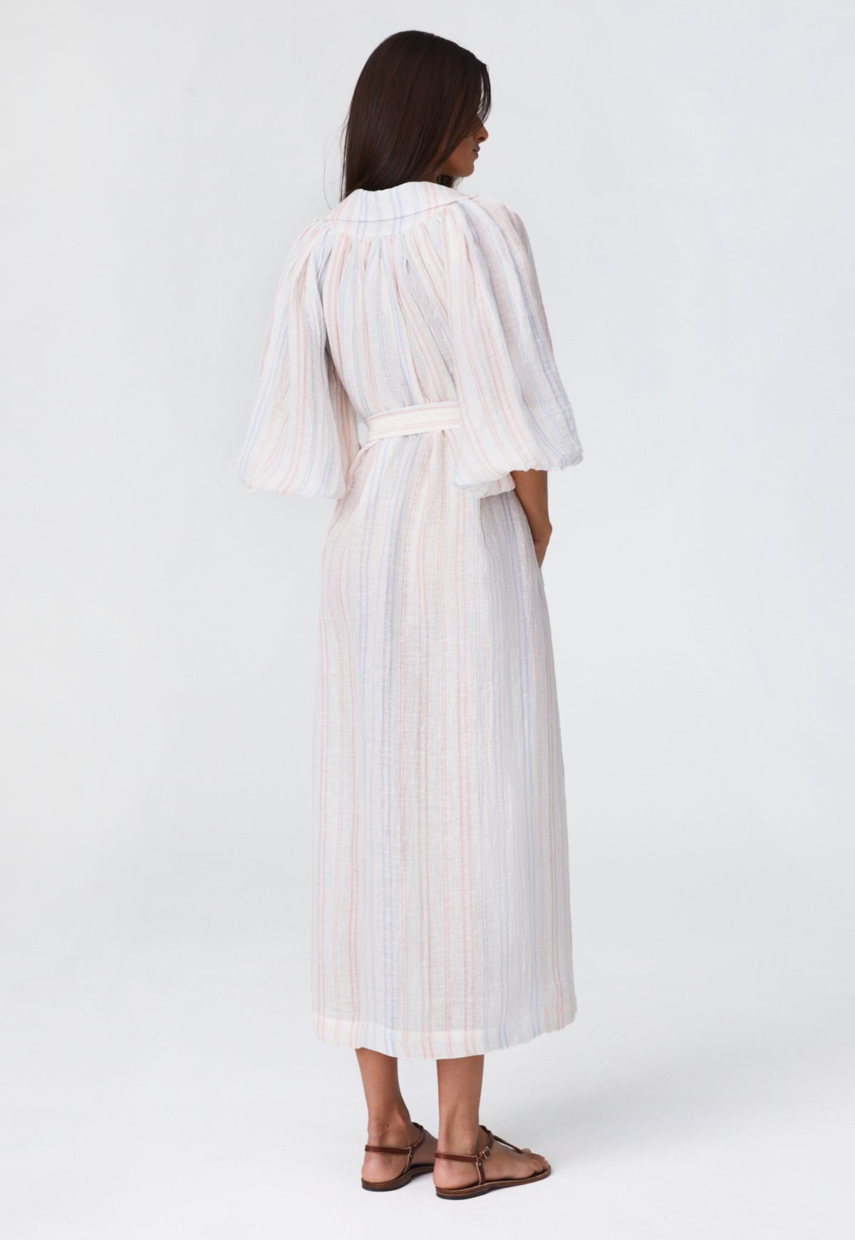 THE POET DRESS  in WHITE & PINK & BLUE STRIPED GAUZE
