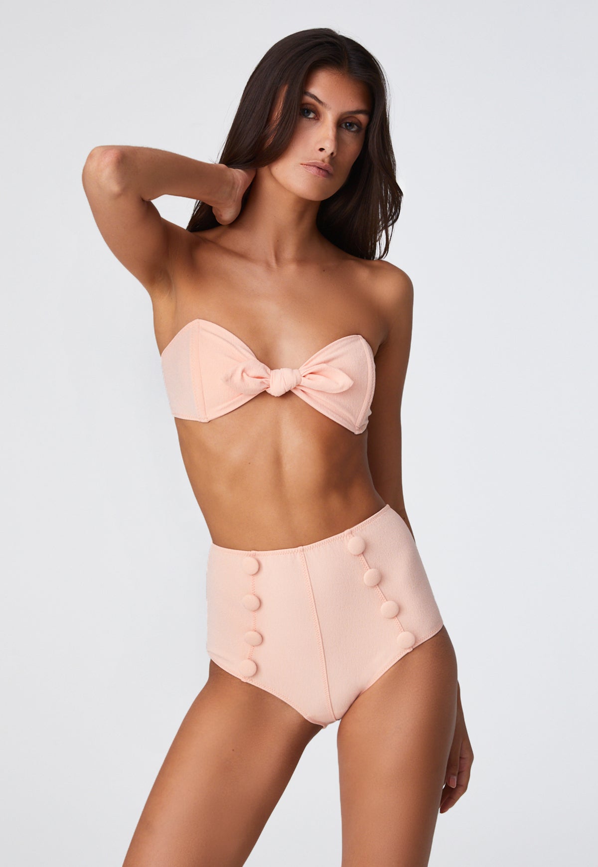 THE POPPY HIGH-WAIST BIKINI in CORAL CREPE