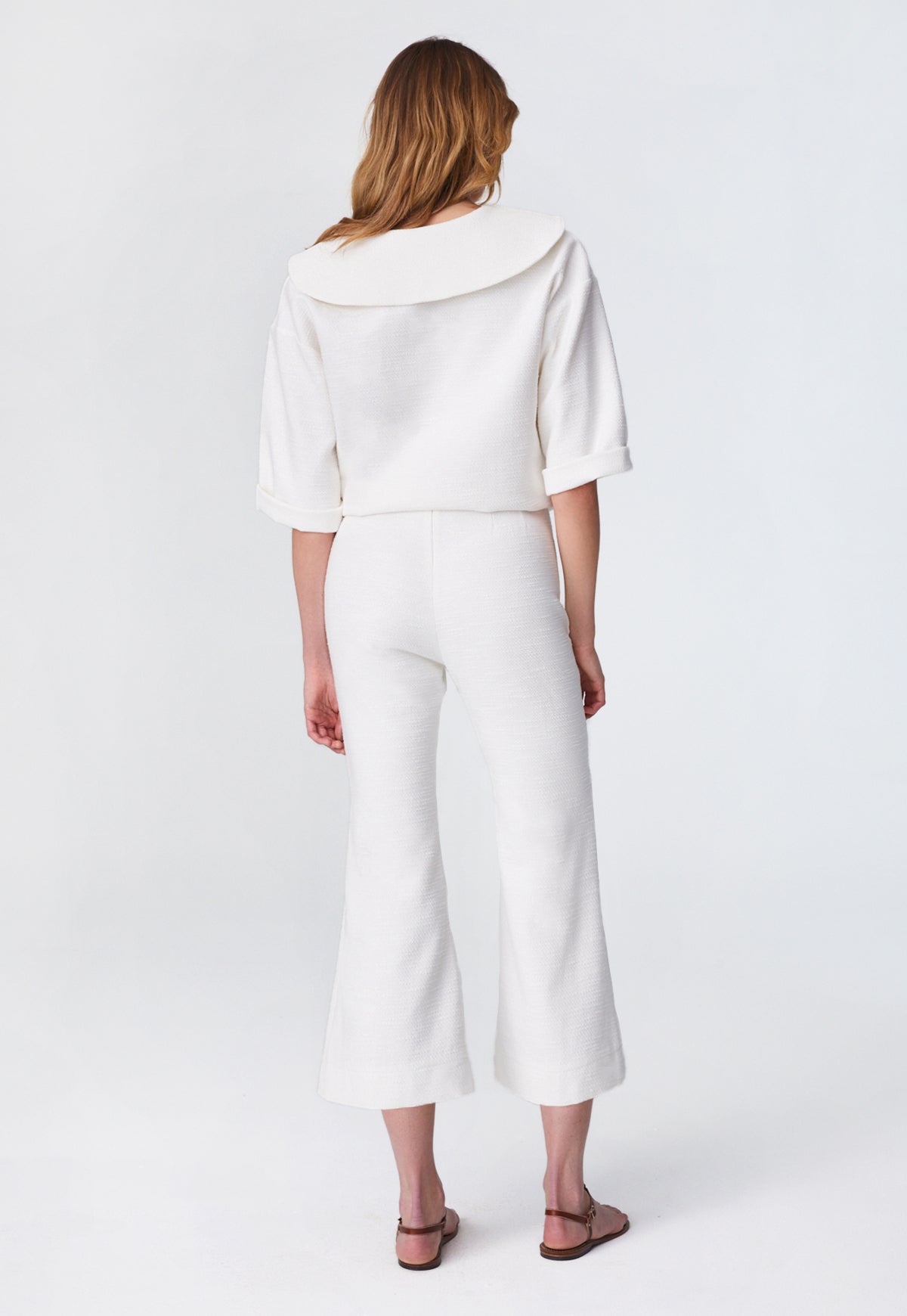 THE FLARE TROUSER in WHITE TEXTURED COTTON