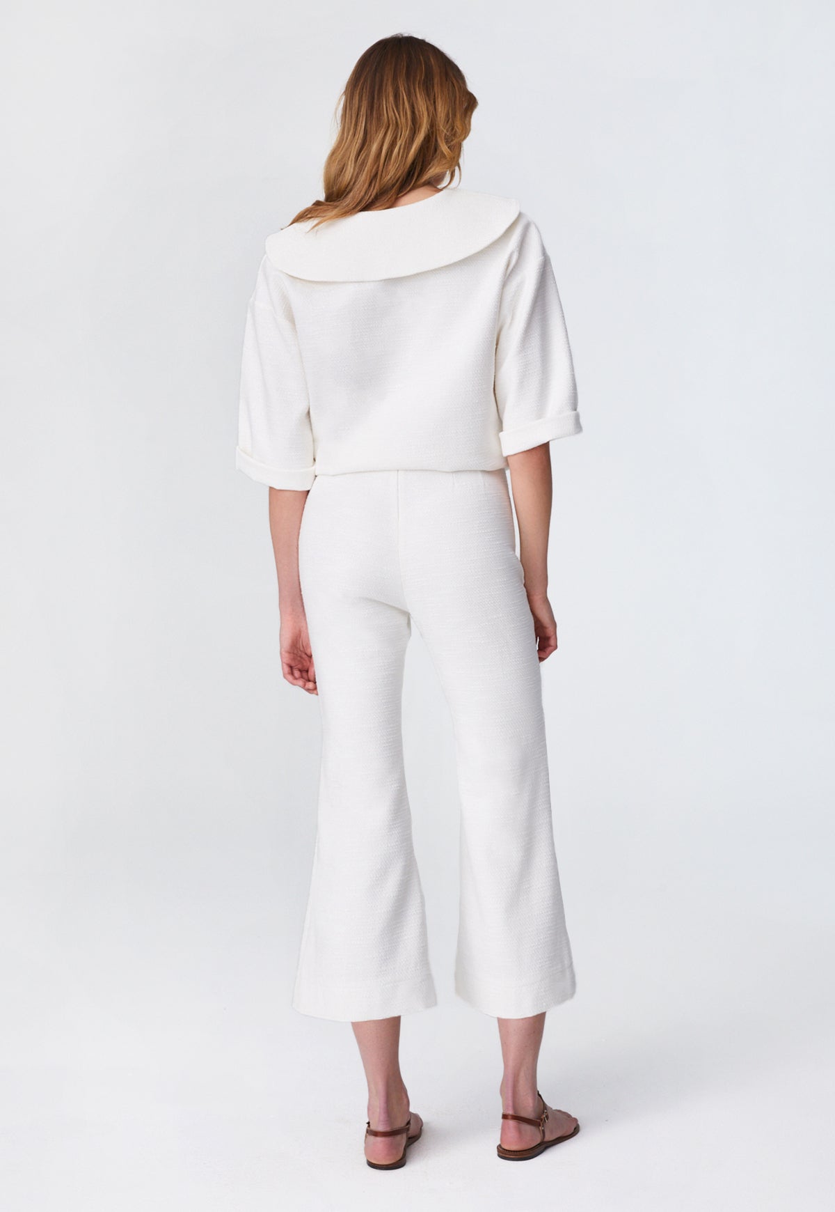 THE SAILOR BLOUSON TOP in WHITE TEXTURED COTTON