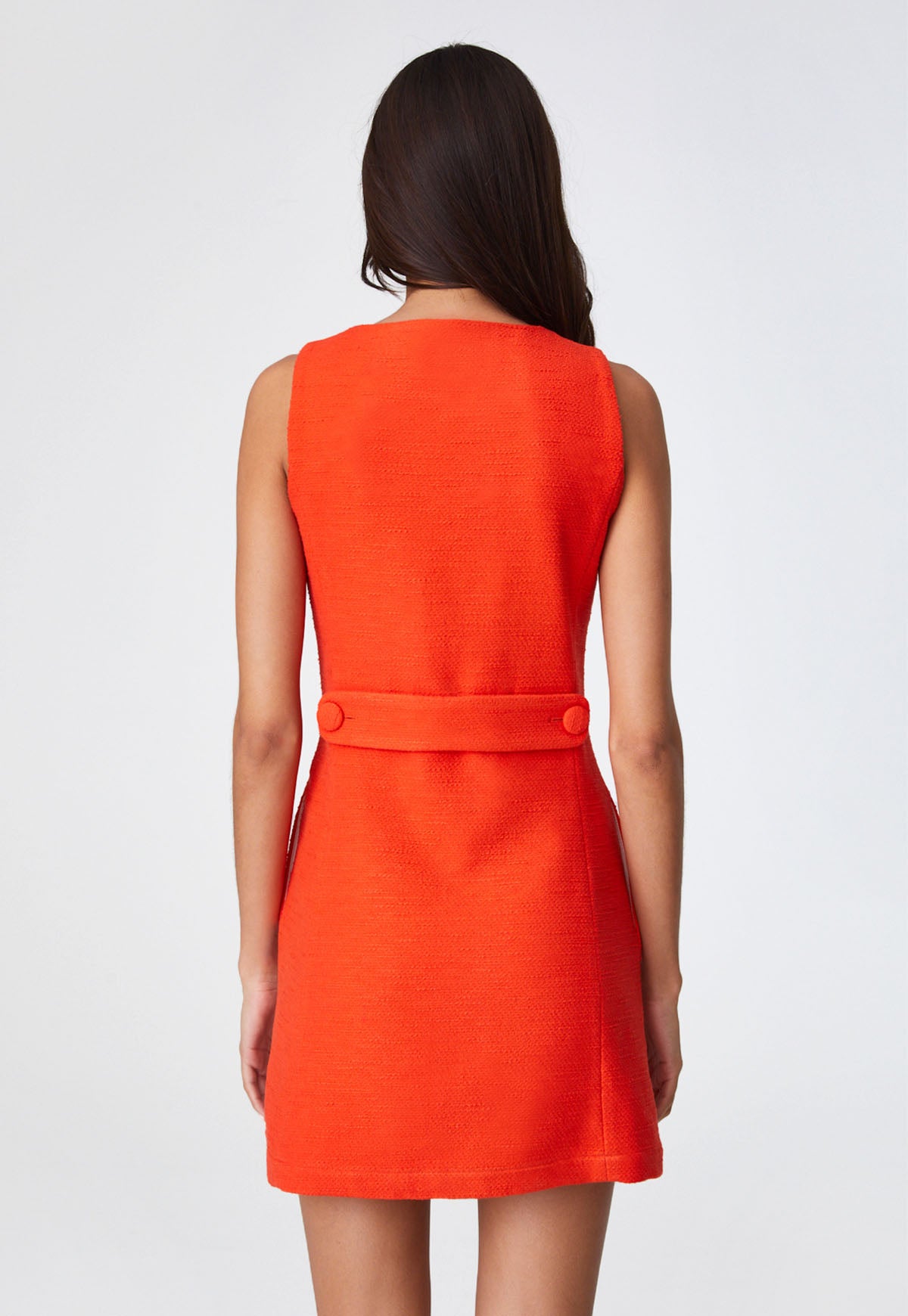 THE BELTED MINI DRESS in TOMATO TEXTURED COTTON