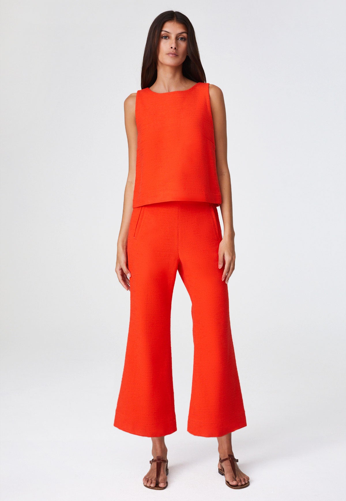 THE FLARE TROUSER in TOMATO TEXTURED COTTON