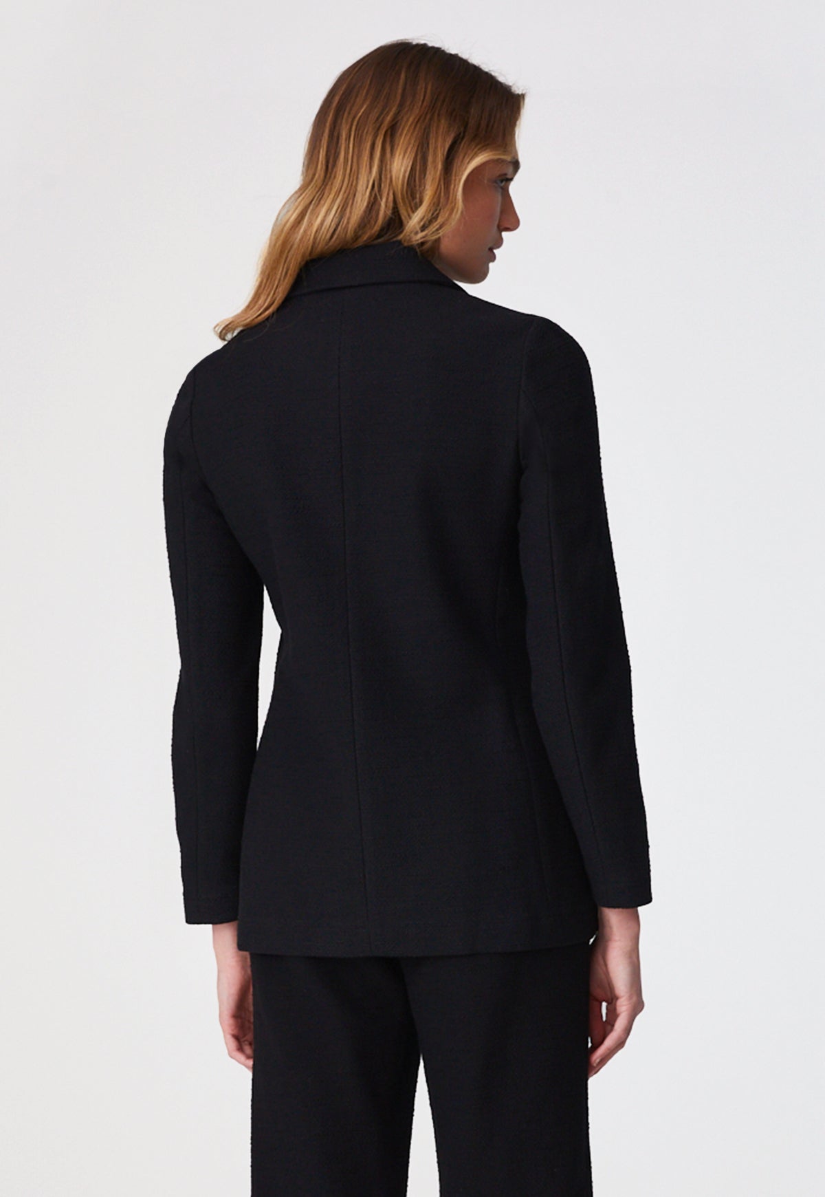 THE DOUBLE BREASTED JACKET in BLACK TEXTURED COTTON