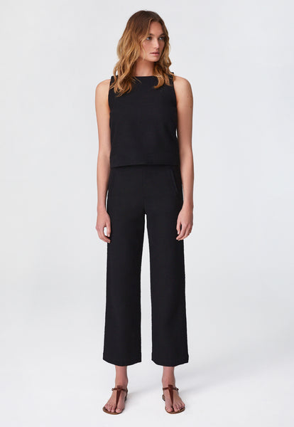 THE SLEEVELESS SHIFT TOP in BLACK TEXTURED COTTON