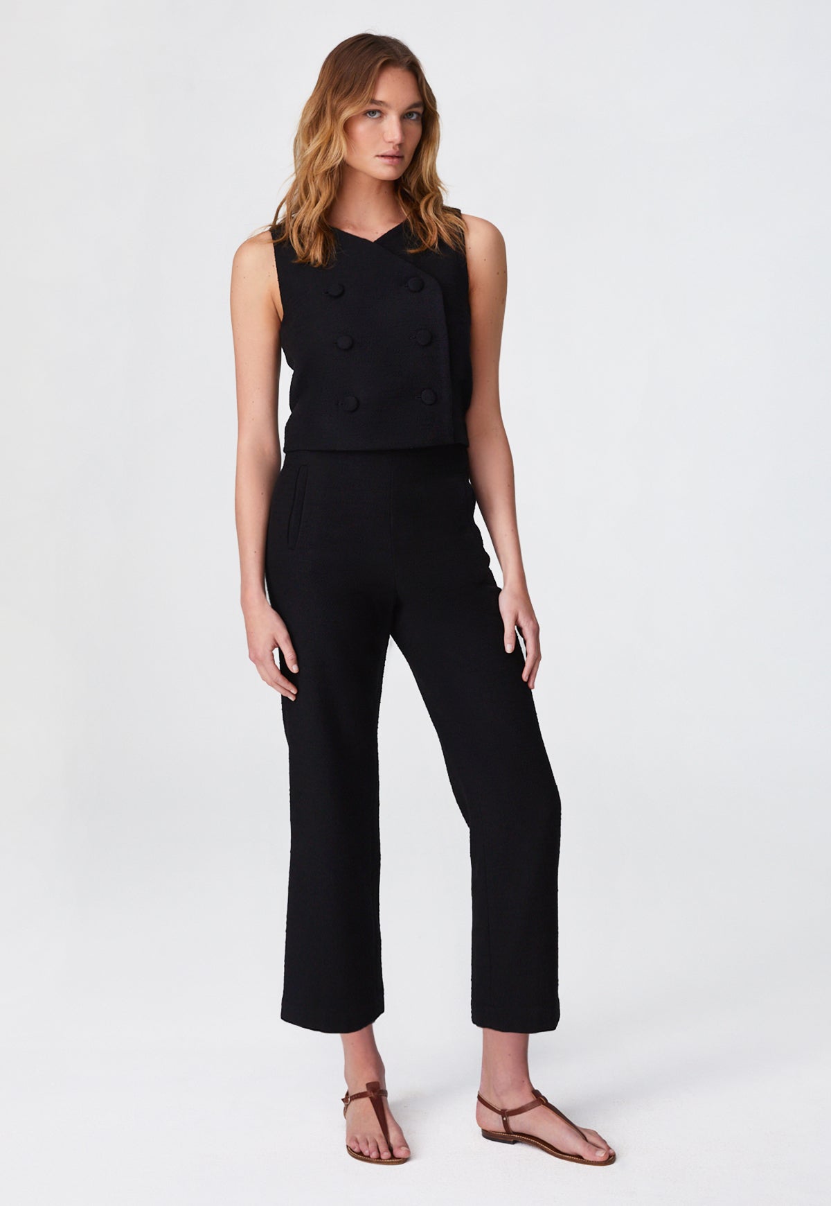 THE STRAIGHT LEG TROUSER in BLACK TEXTURED COTTON