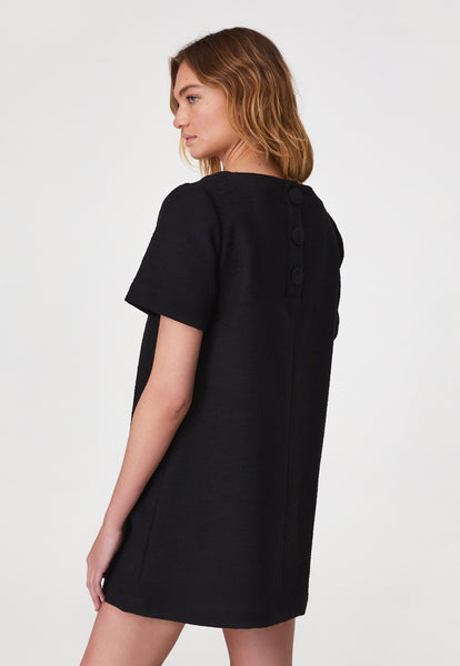 THE T-SHIRT DRESS in BLACK TEXTURED COTTON