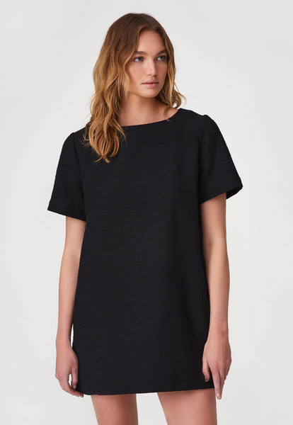 THE T-SHIRT DRESS in BLACK TEXTURED COTTON