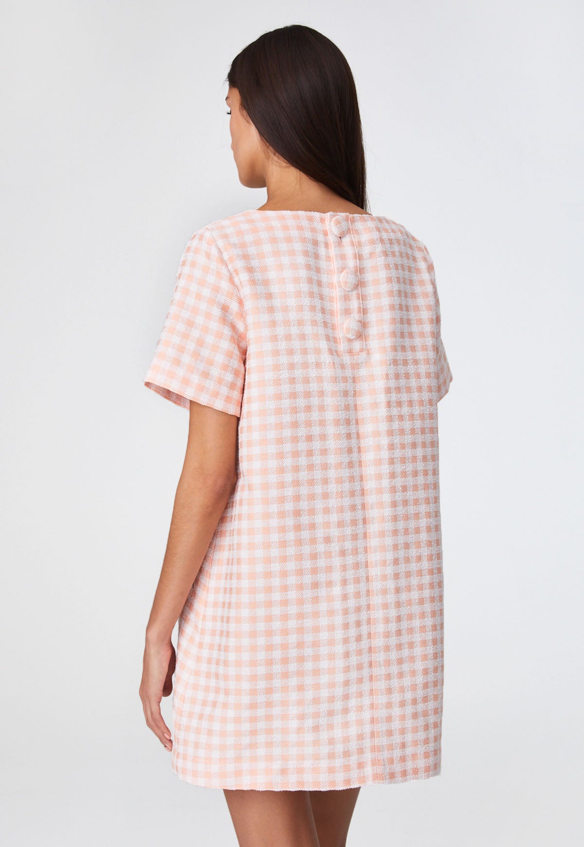 THE T-SHIRT DRESS in Coral Gingham Boucle COTTON Coral Gingham Boucle / 2023SP495 CGB / 2
