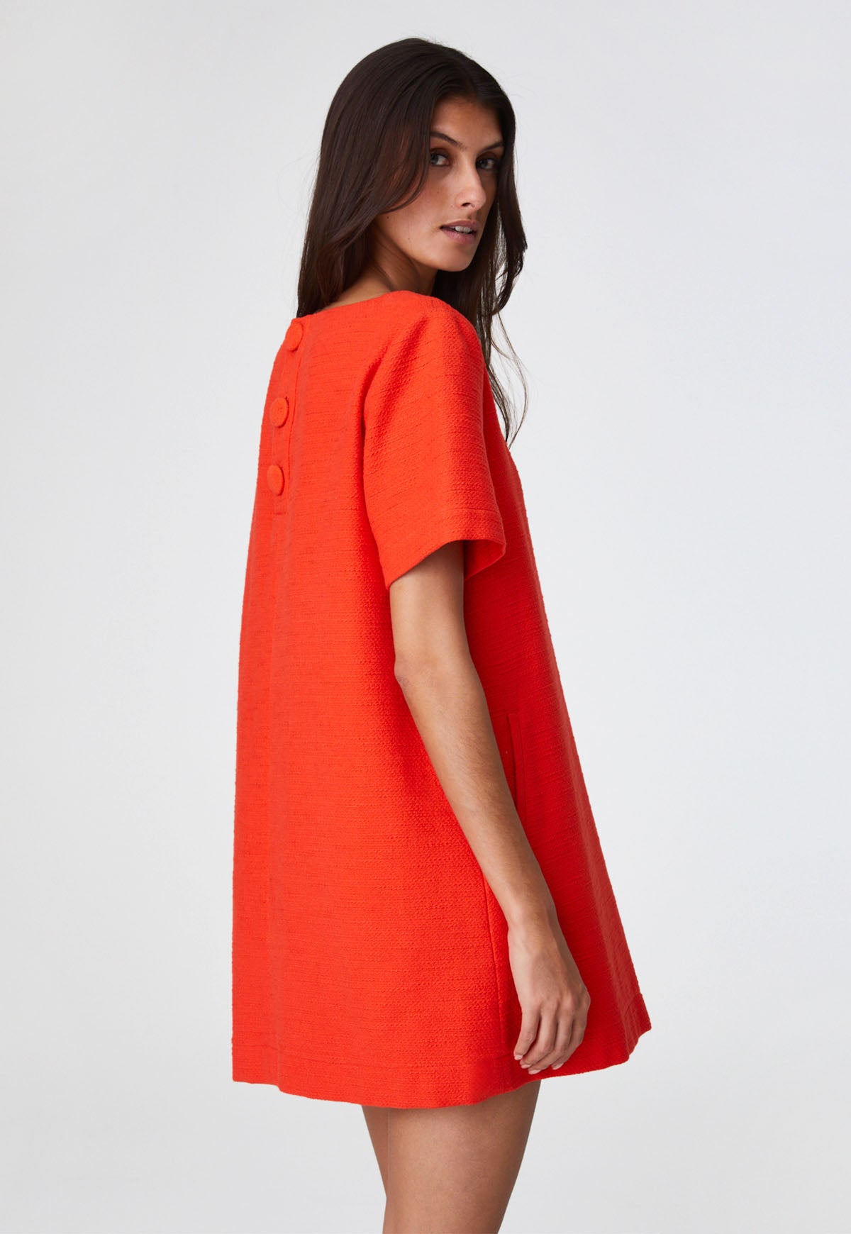 THE T-SHIRT DRESS in TOMATO TEXTURED COTTON