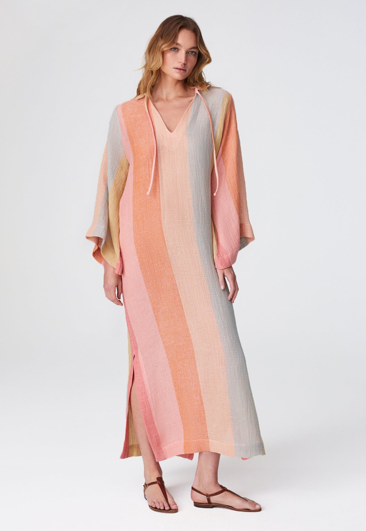 THE TUNIC CAFTAN in SHERBET AWNING STRIPED CHIOS GAUZE
