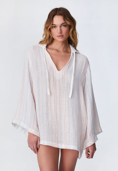 THE TUNIC in WHITE & PINK & BLUE STRIPED GAUZE