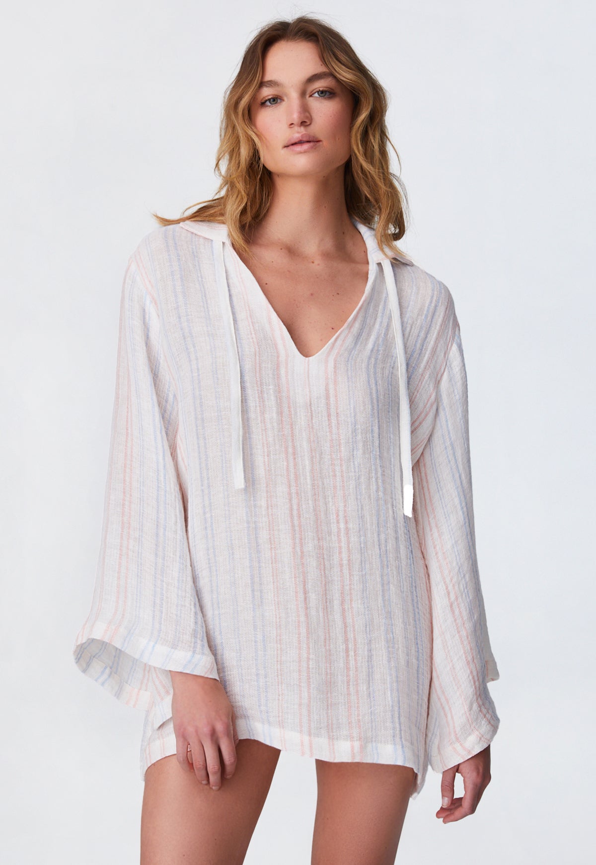 THE TUNIC in WHITE & PINK & BLUE STRIPED GAUZE