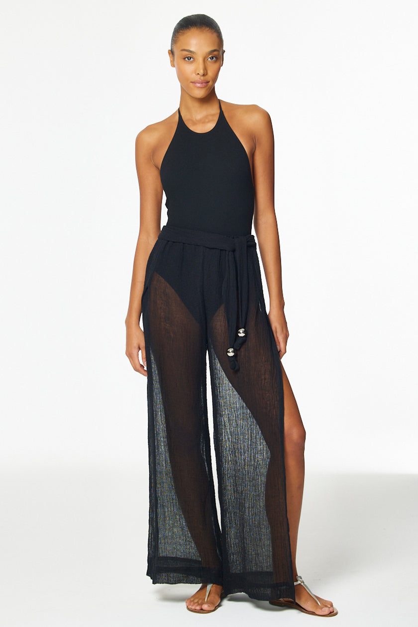 THE WIDE LEG OPEN-SIDE PANT in BLACK SORRENTO GAUZE