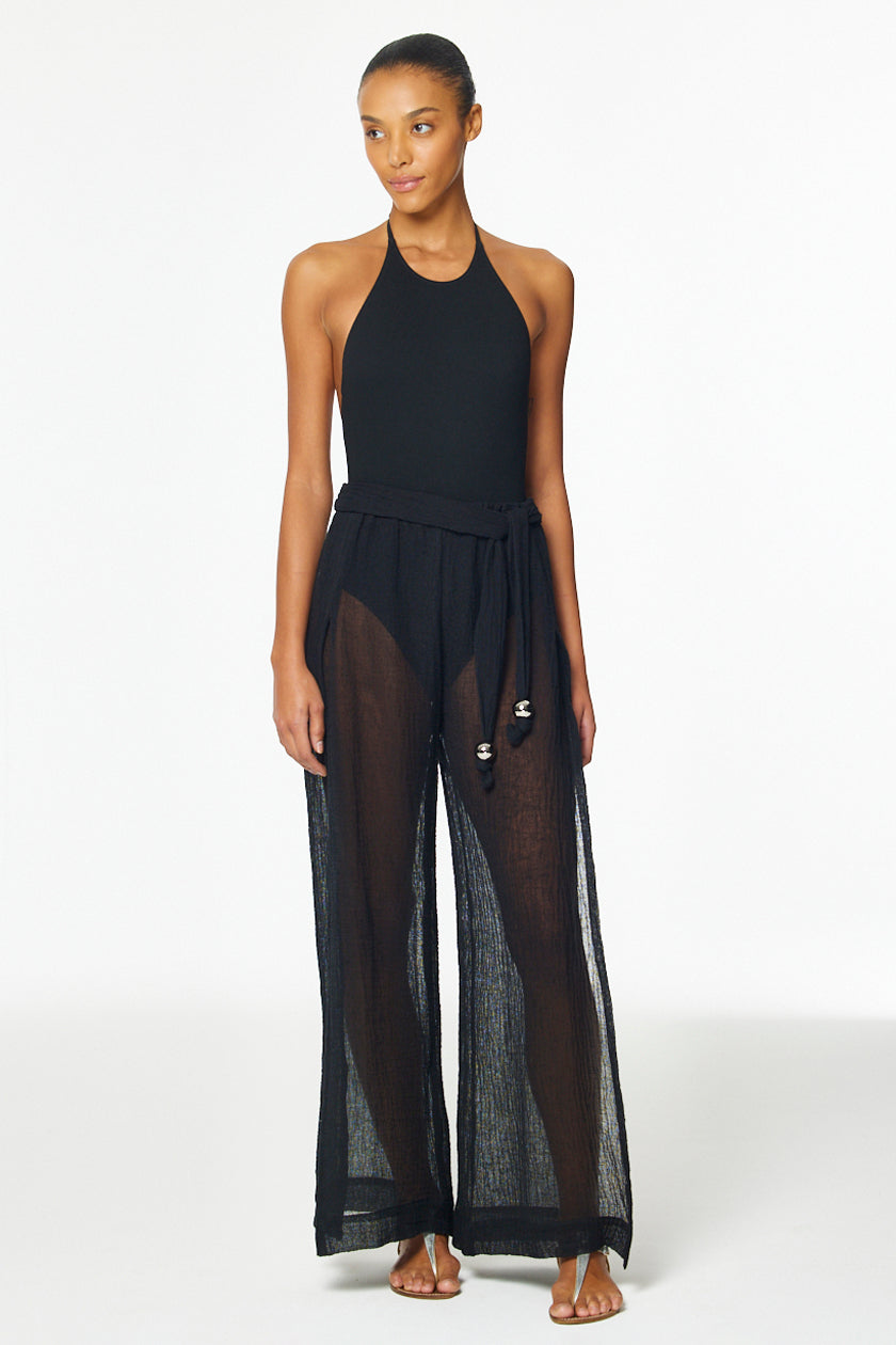 THE WIDE LEG OPEN-SIDE PANT in BLACK SORRENTO GAUZE