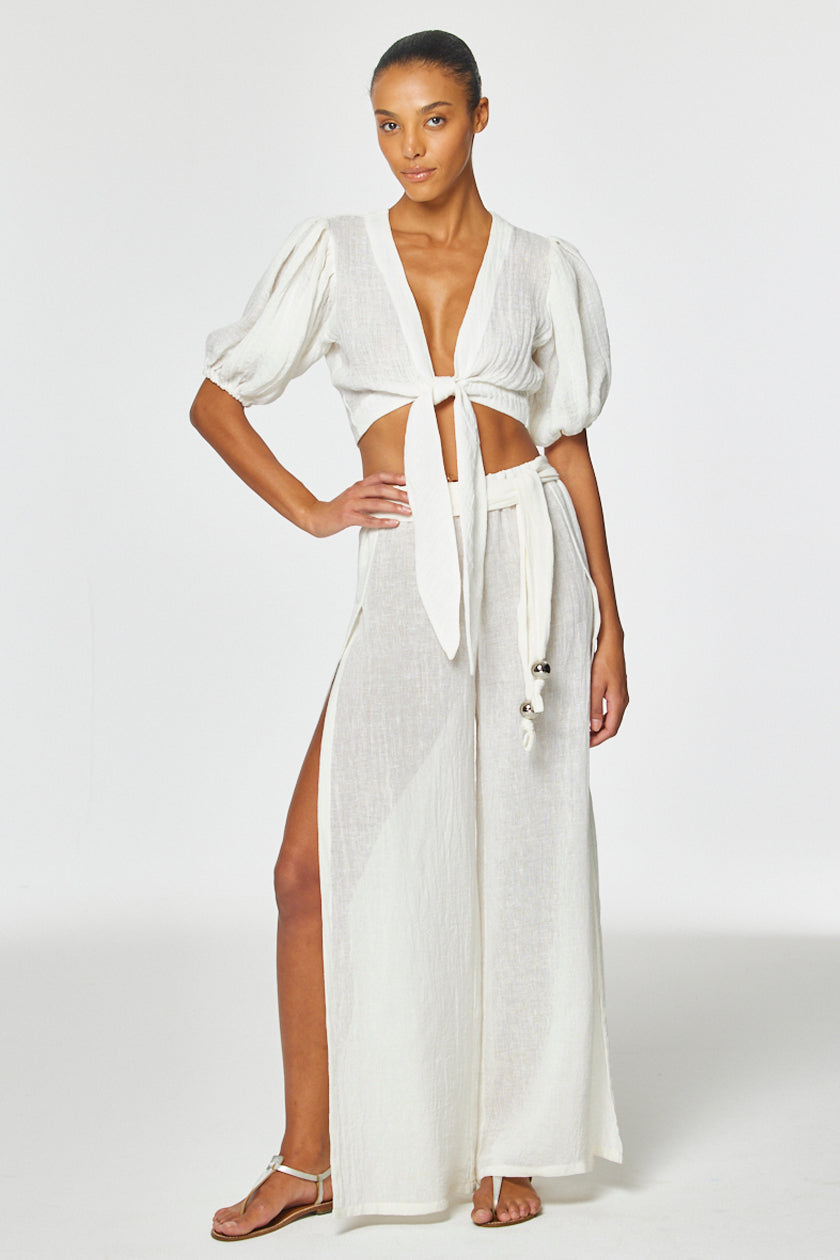 THE WIDE LEG OPEN-SIDE PANT in WHITE GAUZE