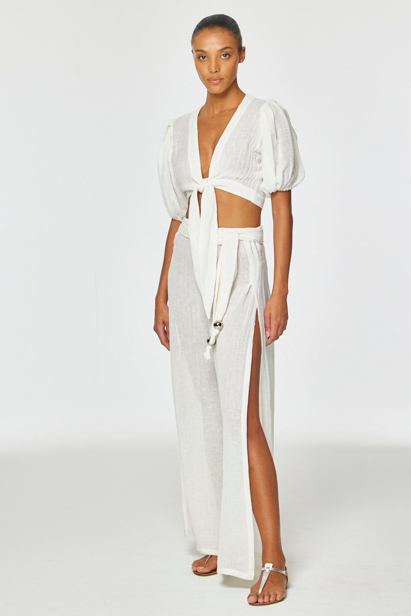 THE WIDE LEG OPEN-SIDE PANT in WHITE GAUZE