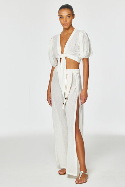 THE WIDE LEG OPEN-SIDE PANT in WHITE GAUZE