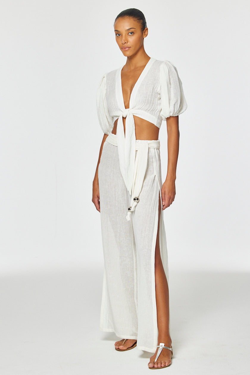 THE WIDE LEG OPEN-SIDE PANT in WHITE GAUZE