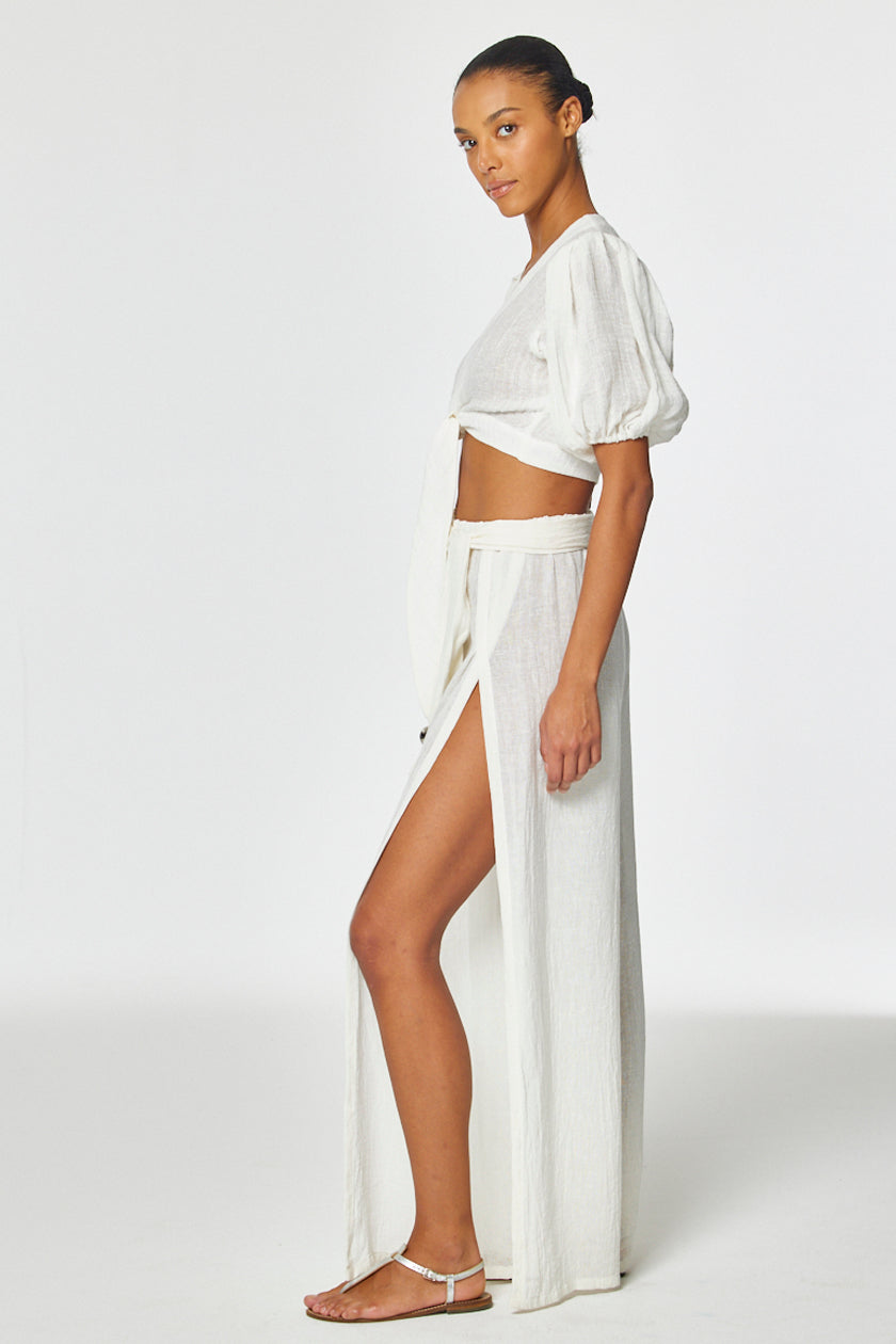 THE WIDE LEG OPEN-SIDE PANT in WHITE GAUZE