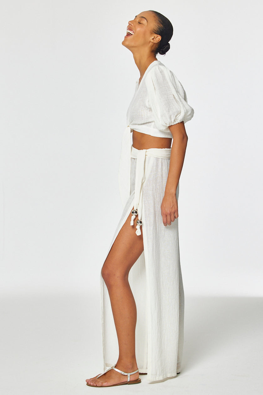THE WIDE LEG OPEN-SIDE PANT in WHITE GAUZE