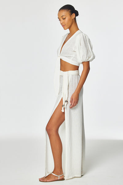 THE WIDE LEG OPEN-SIDE PANT in WHITE GAUZE