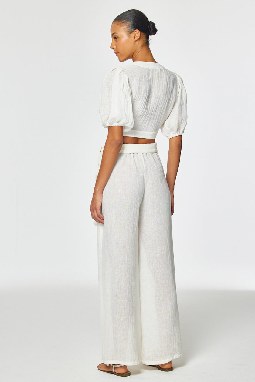 THE WIDE LEG OPEN-SIDE PANT in WHITE GAUZE