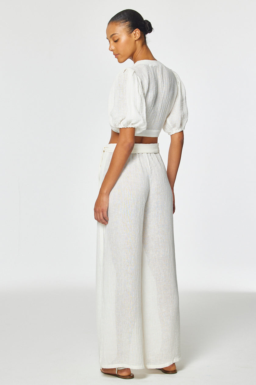 THE WIDE LEG OPEN-SIDE PANT in WHITE GAUZE