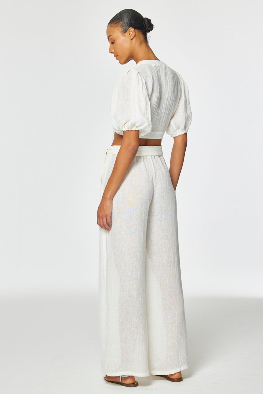 THE WIDE LEG OPEN-SIDE PANT in WHITE GAUZE