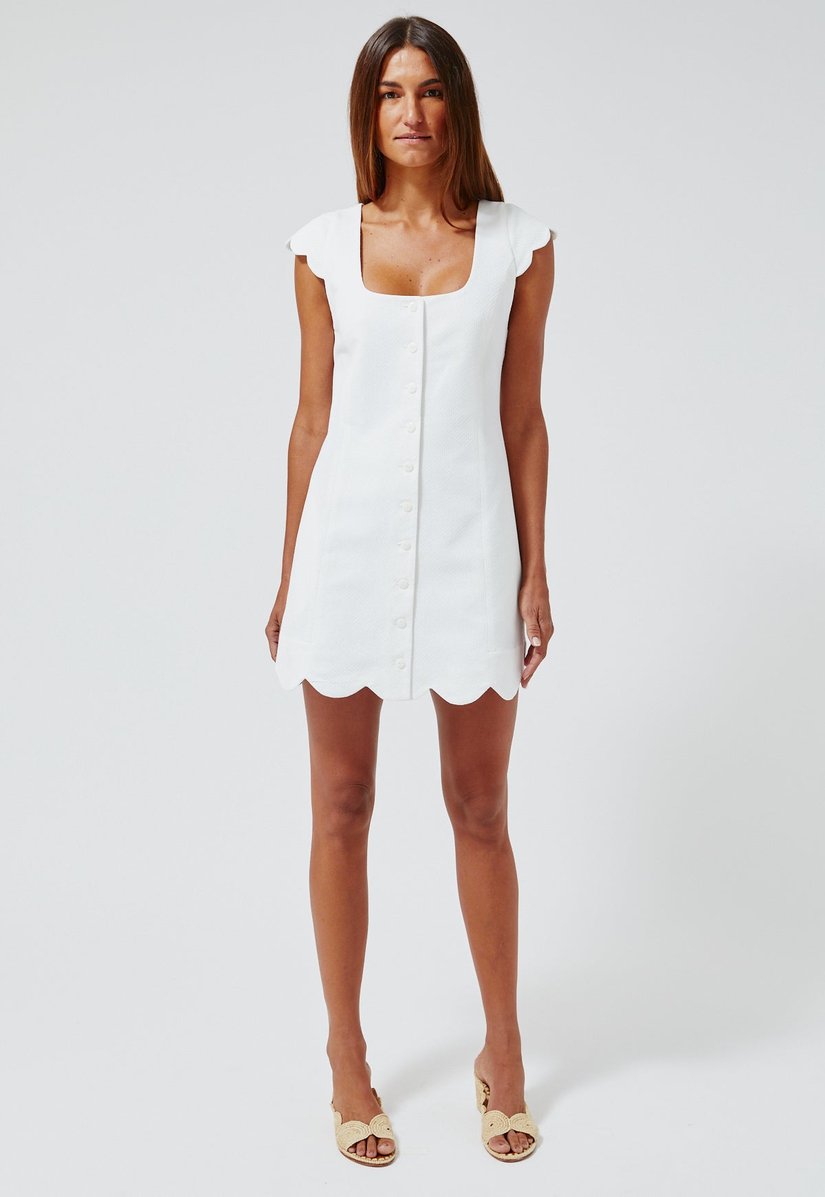 THE SCALLOP DRESS in WHITE SWISS DOT PIQUE COTTON