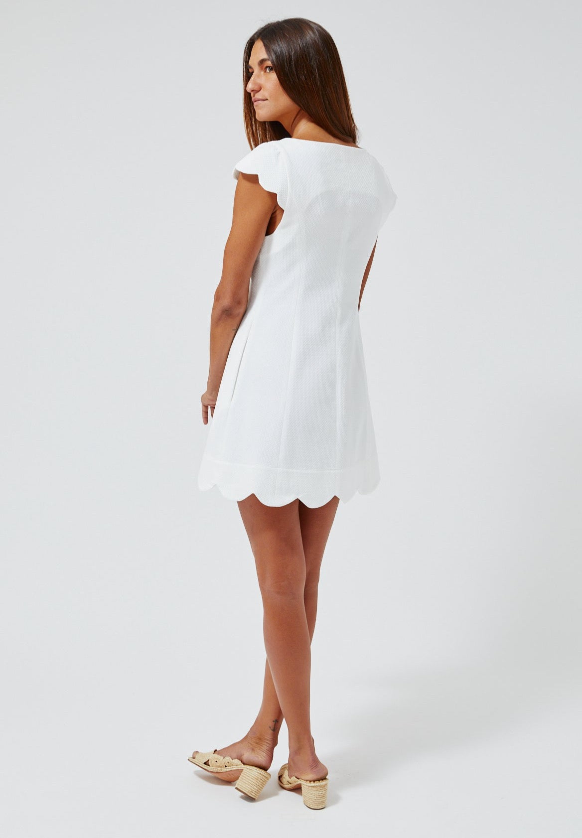 THE SCALLOP DRESS in WHITE SWISS DOT PIQUE COTTON