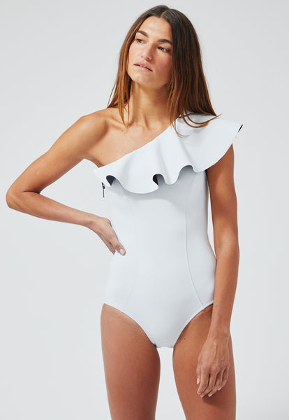 THE ARDEN FLOUNCE MAILLOT in WHITE BONDED