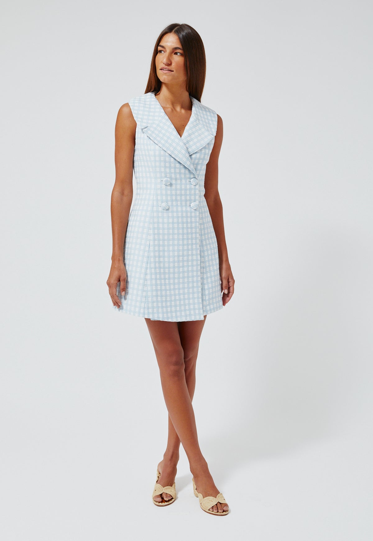 blue check dress womens Tartan Plaid Blue Green Dress, Sleeveless Mini Dress Women, Belted Check Dress, Elegant Plaid Dress